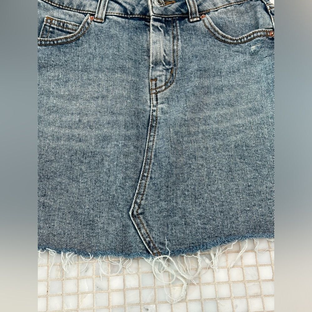 Wild Fable Crooked Detailing Denim Jean Skirt with Frayed Hem - Picture 2 of 9
